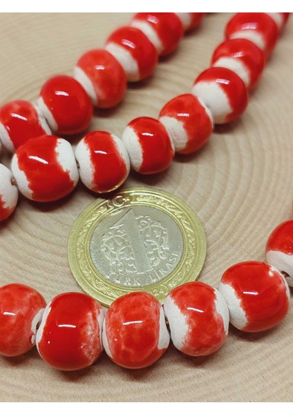 Kırmızı Renk Sırlı Seramik Boncuk Dizi 10-12MM/23CM (54148) fiyatları
