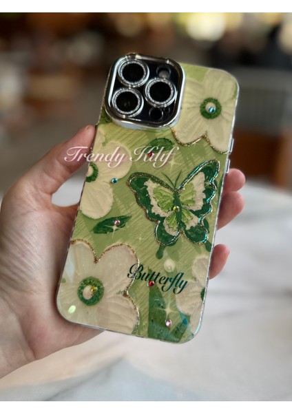 iPhone (11) Uyumlu 3 Boyutlu Yeşil Kelebekli Kılıf