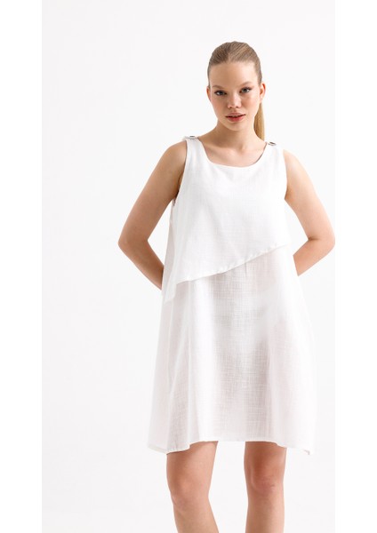 Omuz Düğme Detaylı Plaj Elbisesi