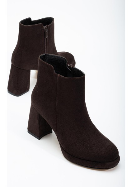 Kadın Platform Topuklu Bot Kahve Süet Yüzüdüz Fermuarlı fiyatları