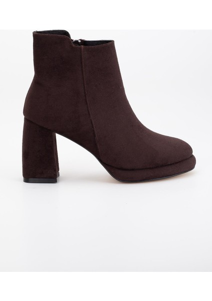 Kadın Platform Topuklu Bot Kahve Süet Yüzüdüz Fermuarlı modelleri