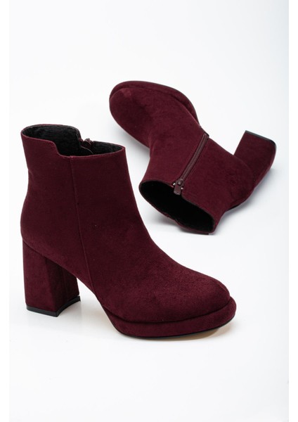 Kadın Platform Topuklu Bot Bordo Süet Yüzüdüz Fermuarlı fiyatları