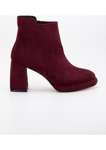 Kadın Platform Topuklu Bot Bordo Süet Yüzüdüz Fermuarlı modelleri