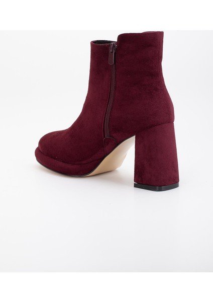 Kadın Platform Topuklu Bot Bordo Süet Yüzüdüz Fermuarlı indirimleri