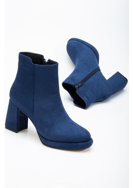 Kadın Platform Topuklu Bot Lacivert Süet Yüzüdüz Fermuarlı fiyatları