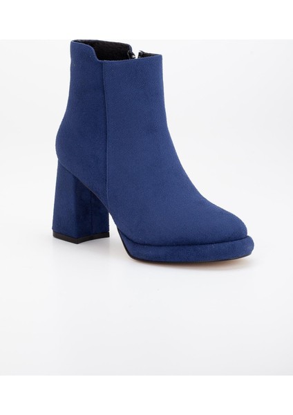 Kadın Platform Topuklu Bot Lacivert Süet Yüzüdüz Fermuarlı fırsatları