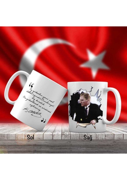Asil Hediyelik Sivil Kıyafetli Gazi Mustafa Kemal Atatürk - Atatürk'ün Sözleri -Kupa Bardak