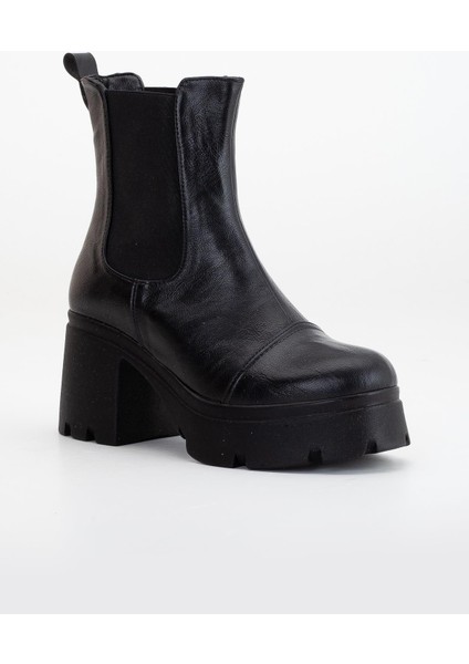 Topuklu Bot Kadın Platform Siyah Parçalı Elastik Kalın Taban fırsatları