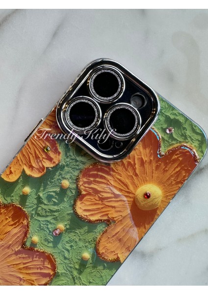 iPhone (15 Pro Max) Uyumlu 3 Boyutlu Turuncu Çiçekli Kılıf fiyatları