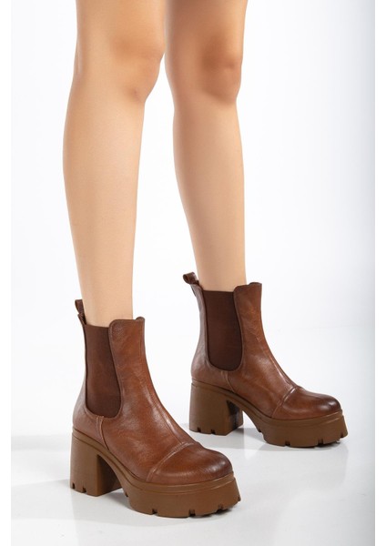 Topuklu Bot Kadın Platform Taba Parçalı Elastik Kalın Taban fiyatları