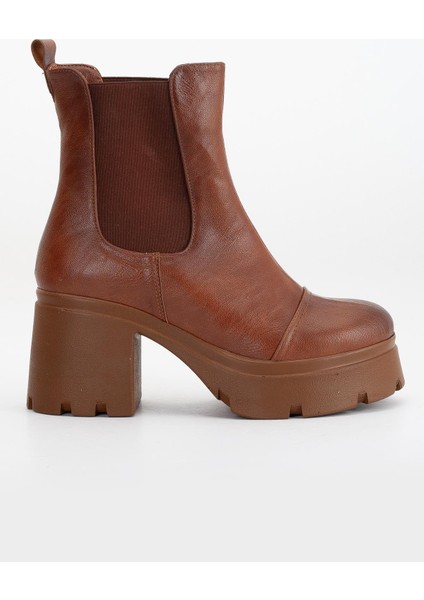 Topuklu Bot Kadın Platform Taba Parçalı Elastik Kalın Taban modelleri