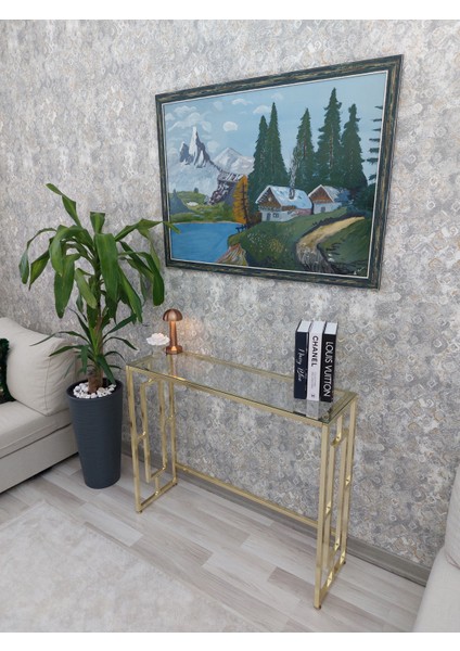 Alin Home Decoration - Metal Dekoratif Dresuar, Konsol Masası Gold Renk - Şeffaf Temperli Camlı fiyatları