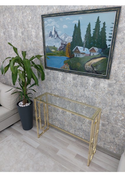 Alin Home Decoration - Metal Dekoratif Dresuar, Konsol Masası Gold Renk - Şeffaf Temperli Camlı modelleri
