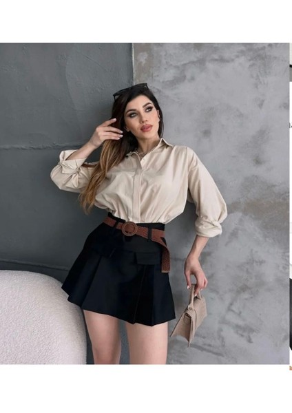 Siyah Keten Şort Etek