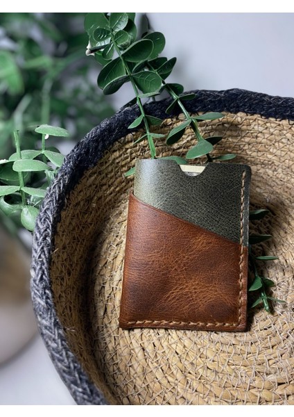 Unisex Kahverengi Hakiki Deri Kartlık El Yapımı Gerçek Deri Kartlık Para Bölmeli Küçük Boy Avuçiçi Kartlık Cüzdan