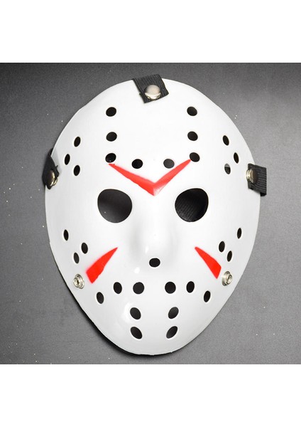 Beyaz Renk Kırmızı Çizgili Tam Yüz Hokey Jason Maskesi Hannibal Maskesi fiyatları