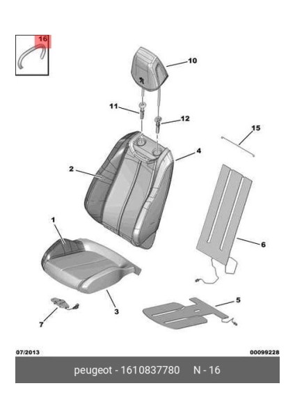 Koltuk Baglantı Agrafı Psa 308/3008 B.M 2014- (Oem No: 1610837780)
