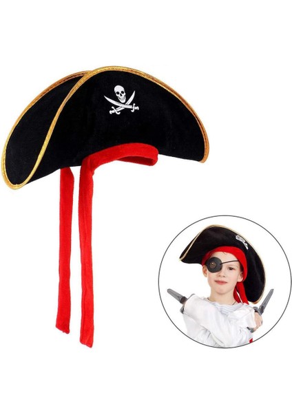 Çocuk Boy Kadife Jack Sparrow Denizci Kaptan Jack Korsan Şapkası 45X16 cm