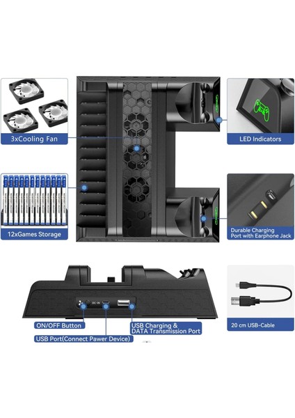 Ps4 3 Soğutma Fanlı Stand Şarj Dock Playstation 4 Slim TP4-882C