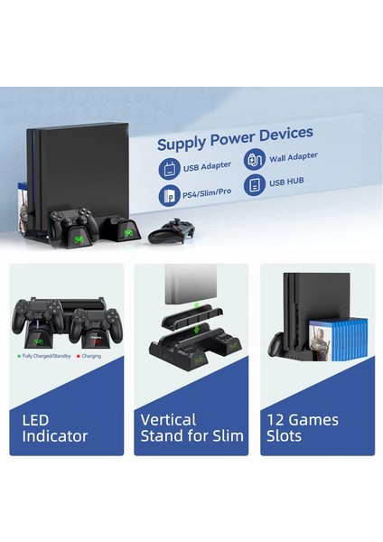 Ps4 3 Soğutma Fanlı Stand Şarj Dock Playstation 4 Slim TP4-882C
