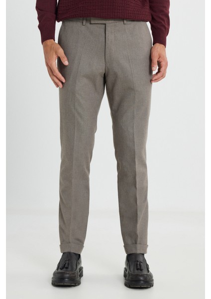 Slim Fit Dar Kesim Beli Gizli Lastikli Yan Cepli Esnek Klasik Pantolon
