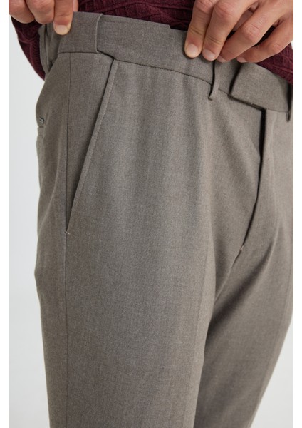 Slim Fit Dar Kesim Beli Gizli Lastikli Yan Cepli Esnek Klasik Pantolon