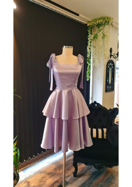 Lila Saten Katkat Etekli Barbie Elbisesi
