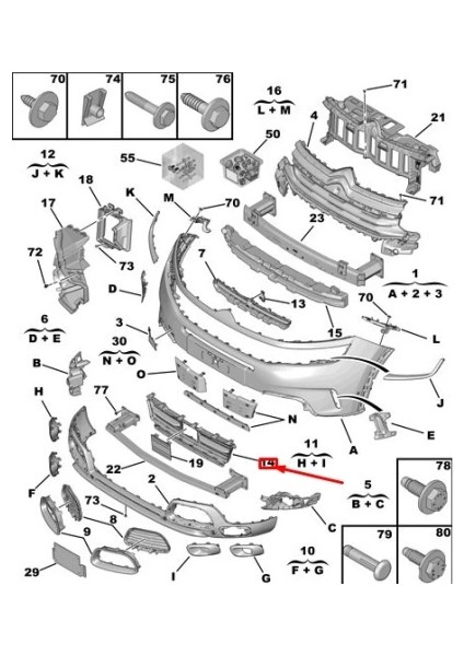 Ön Tampon Alt Izgarası Psa C5 Aırcross (C84) B.M 19- (Oem No: 98253477Xt)