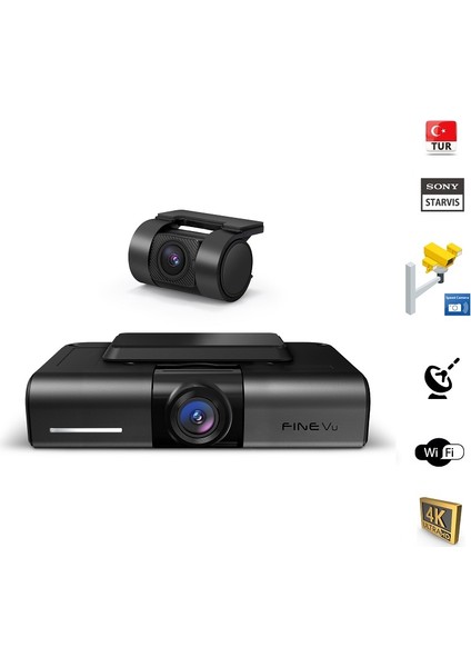 GX4K UltraHd 4K 2ch Wi-Fi Türkçe 2 Kameralı Araç Kamerası