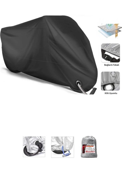 Yuki T9 Strom 125 Için Kilit Uyumlu Siyah Motosiklet Branda, Güvenli, Su Geçirmez