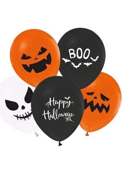 Cadılar Bayramı Balkabağı Boo Baskılı Balon Halloween Parti Balonu Turuncu Siyah