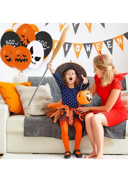 Cadılar Bayramı Balkabağı Boo Baskılı Balon Halloween Parti Balonu Turuncu Siyah