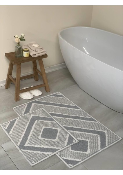 Palamutbükü Doğal Pamuklu 2'li Banyo Paspas Seti 60x100+50x60 cm - Gri