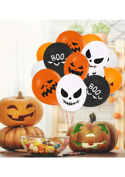 Cadılar Bayramı Balkabağı Boo Baskılı Balon Halloween Parti Balonu Turuncu Siyah