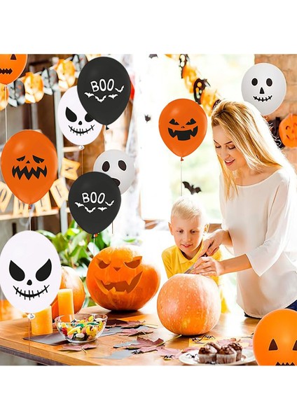 Cadılar Bayramı Balkabağı Boo Baskılı Balon Halloween Parti Balonu Turuncu Siyah fırsatları
