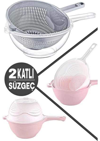 Çok Amaçlı 2 Katlı Sebze Meyve Makarna Süzgeci Ergonomik Mutfak Süzgeçli Kase Saklama Kabı