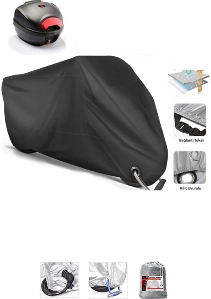 Arora Smart 50 Için Arka Çanta Ve Kilit Uyumlu Siyah Motosiklet Branda, Güvenli