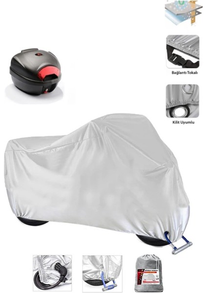 Rks Galaxy Gold 125 Için Arka Çanta Ve Kilit Uyumlu Gri Motosiklet Branda, Güvenli