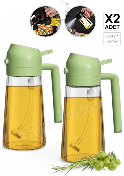 2 Adet Çift Fonksiyonlu Yağdanlık 550ML Zeytinyağı Sıvıyağ Cam Şişe Sprey Airfryer Yağlık Sirkelik