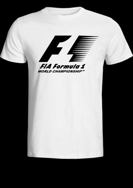 Formula 1 Tasarımlı 2025 Özel Koleksiyon Ön Taraf Baskılı Beyaz T-Shirt Tişört
