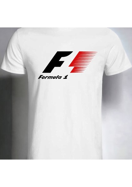 Formula 1 Tasarımlı 2025 Özel Koleksiyon Ön Taraf Baskılı Beyaz T-Shirt Tişört