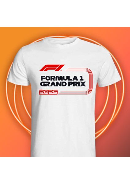 Formula 1 Tasarımlı 2025 Özel Koleksiyon Ön Taraf Baskılı Beyaz T-Shirt Tişört