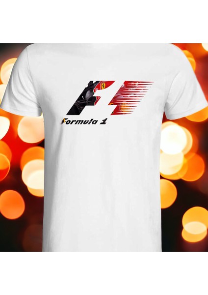 Formula 1 Tasarımlı 2025 Özel Koleksiyon Ön Taraf Baskılı Beyaz T-Shirt Tişört