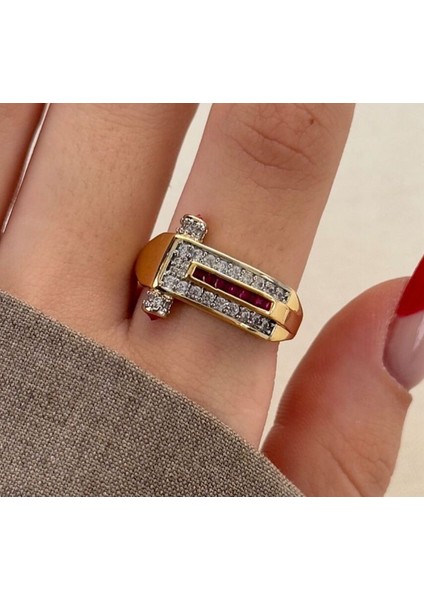 Bague Pembe Taşlı Gold Tasarım Ayarlanabilir Daisy Yüzük