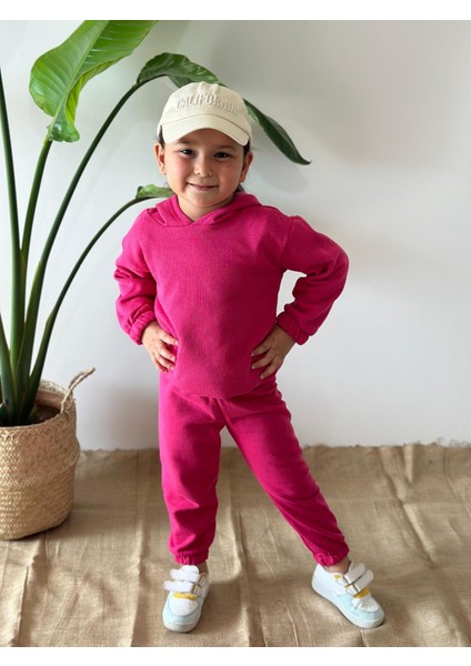 Bebek Çocuk Unisex 3 Iplik Şardonlu Kapişonlu Takım Kreş Okul Giyim