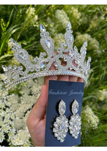 Beyaz Kristal Taşlı Yüksek Model Gelin Tacı fiyatları