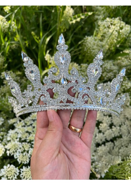 Beyaz Kristal Taşlı Yüksek Model Gelin Tacı modelleri