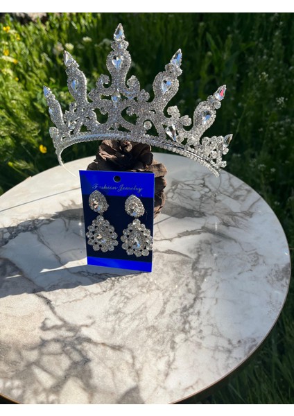 Beyaz Kristal Taşlı Yüksek Model Gelin Tacı indirimleri