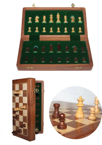 Mıknatıs Taşlı Ahşap Katlanabilir Kutulu Satranç Oyunu 25 cm G612