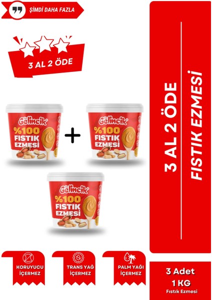 3'lü Set Saf Doğal Katkısız Taze Çekim Glutensiz Şekersiz Fıstık Ezmesi